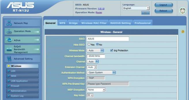Общие настройки беспроводной сети на роутере ASUS